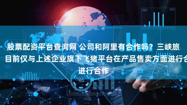 股票配资平台查询网 公司和阿里有合作吗？三峡旅游：目前仅与上述企业旗下飞猪平台在产品售卖方面进行合作